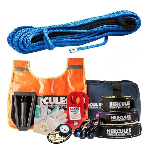 Hercules Complete Recovery Kit 11-piece + Synthetic Winch Rope 9mmx28m 12000lb