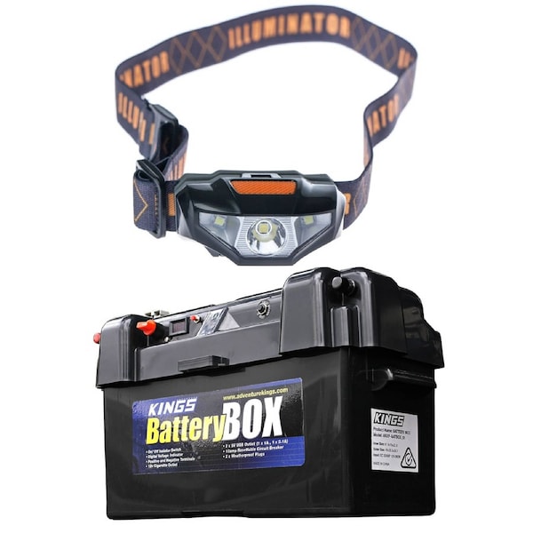 Adventure Kings Maxi Battery Box + Illuminator LED Head Torch 70m range ...