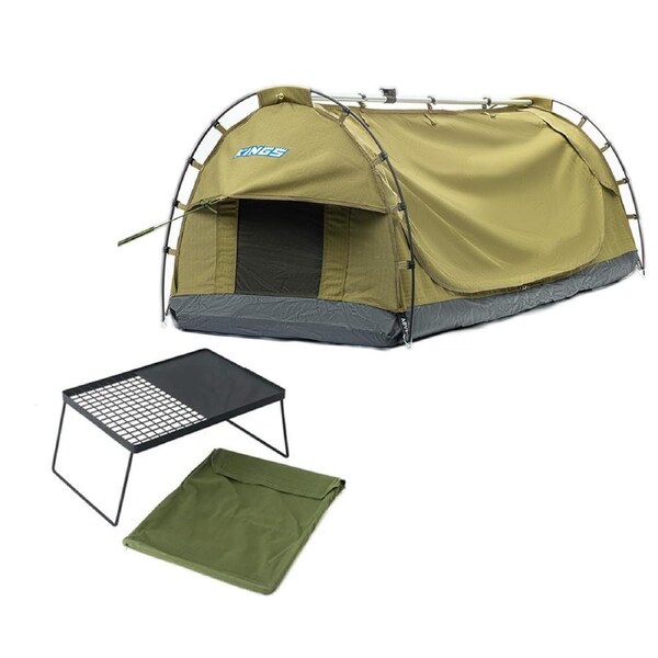 Adventure Kings Deluxe Escape Single Swag + Camp Fire BBQ Plate Camping 4WD SUV