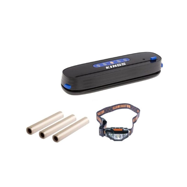 Kings Vacuum Sealer + Vacuum Sealer Rolls 3-Pack + Illuminator LED Head Torch