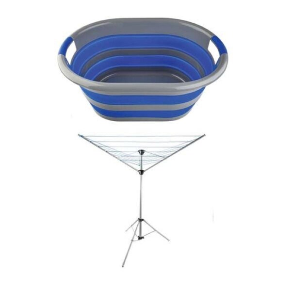 Adventure Kings Camping Clothesline 6 Lines + Collapsible Laundry Basket Camping