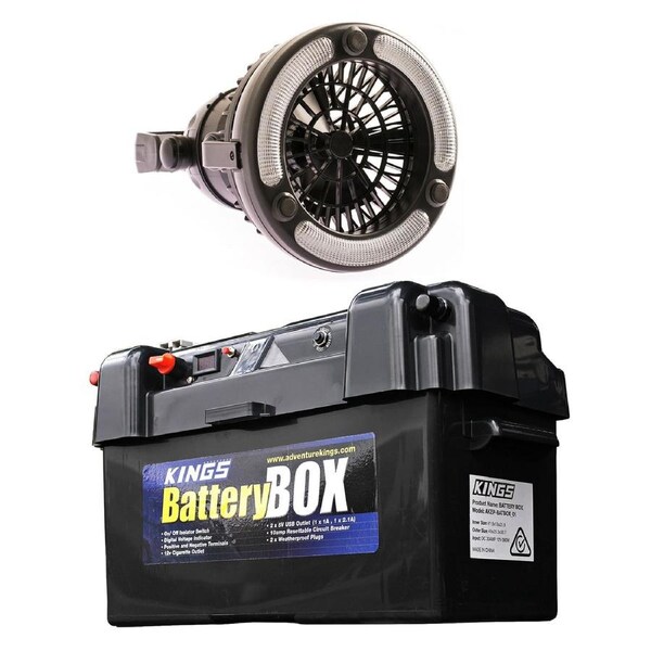Adventure Kings Maxi Battery Box 4WD SUV + Portable Camping 2in1 LED Light & Fan