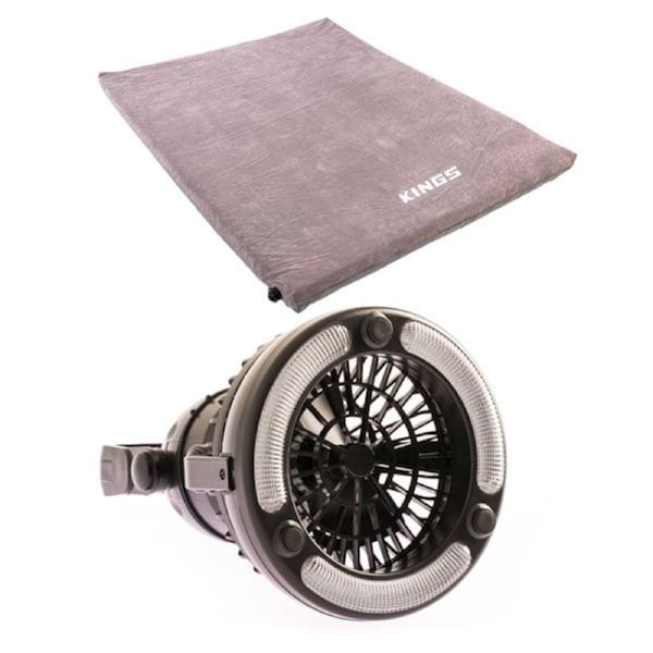 Adventure Kings Self Inflating 100mm Foam Mattress Queen + 2in1 LED Light & Fan