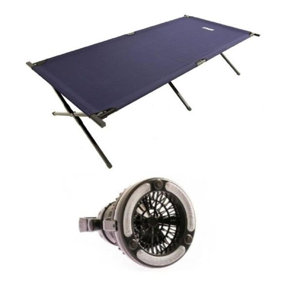Adventure Kings Camping Stretcher Bed 1m Wide Steel Frame + 2in1 LED Light & Fan