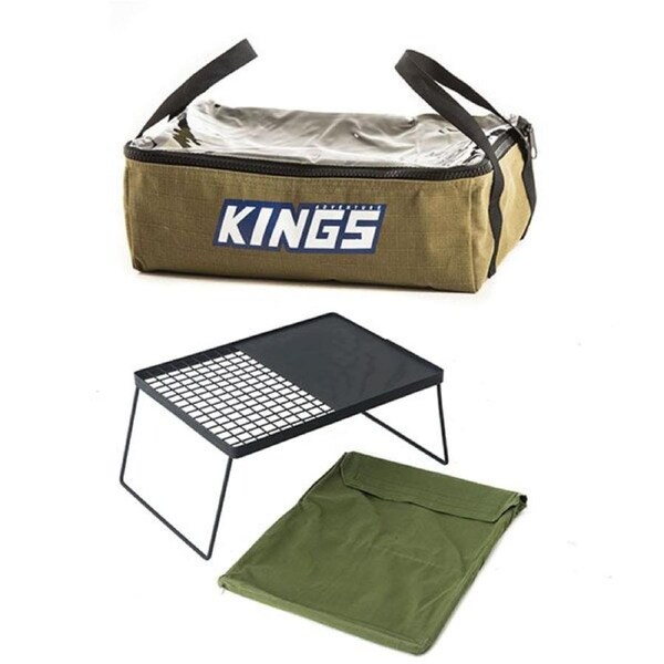 Adventure Kings Camp Fire BBQ Plate + Clear Top Canvas Bag Storage Camping 4WD
