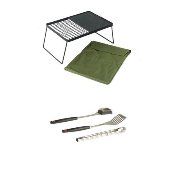 Adventure Kings Camp Fire BBQ Plate Combo Grill and Hotplate + Cooking Tool Set