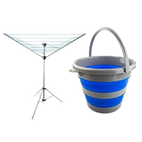 Adventure Kings Camping Clothesline 6 Lines + Collapsible 10L Bucket Compact