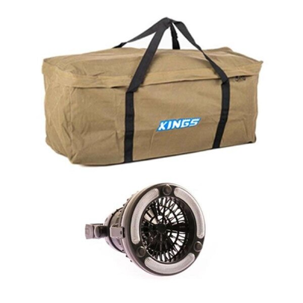 Adventure Kings Deluxe Single Swag Premium Canvas Bag + 2in1 LED Light & Fan