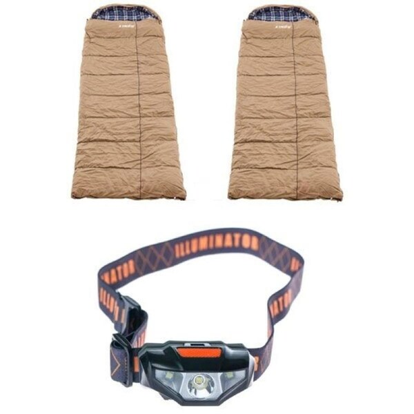 2x Premium Sleeping bag -5°C Left and Right Zipper + Illuminator LED Head Torch