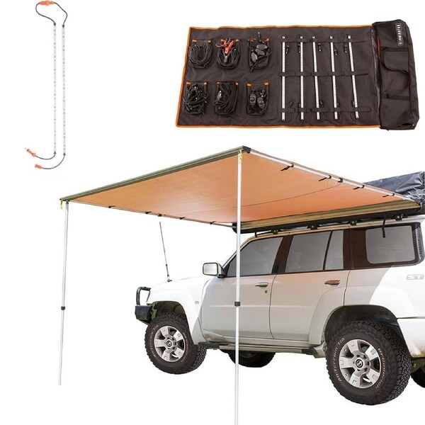 KINGS Awning 2.5x2.5m + Orange LED Light Extension Kit + 5 Bar Camp Light Kit