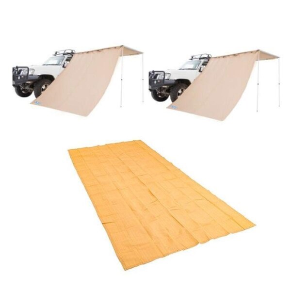 2x Adventure Kings Awning Side Wall + Camping 4WD SUV Tent Mesh Flooring 6m x 3m