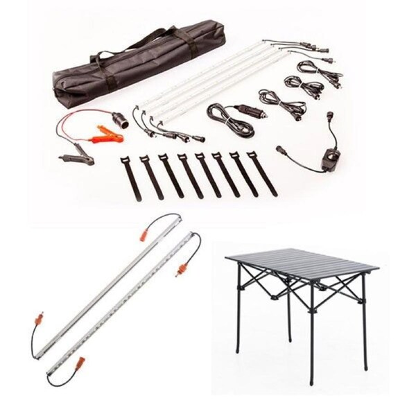 KINGS Illuminator 4 Bar Camp Light Kit + LED Light Extension Kit + Camping Table