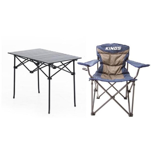 Adventure Kings Aluminium Roll-Up Camping Table + Throne Camping Chair 300kg