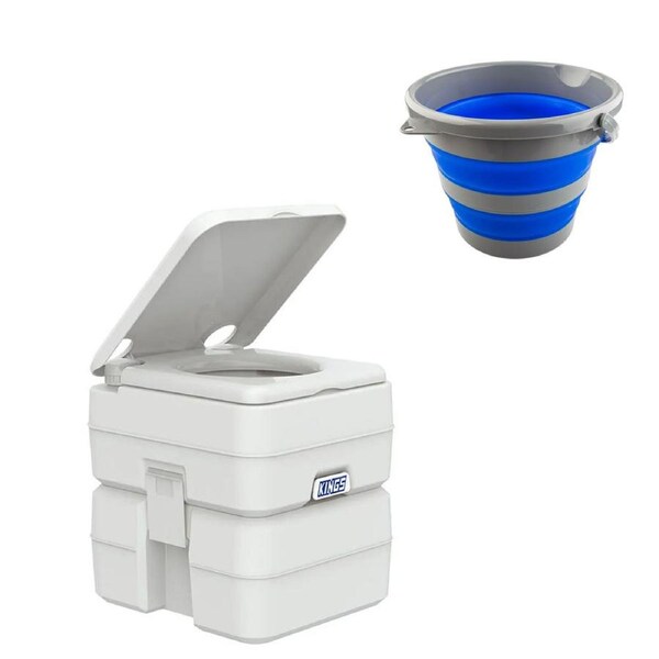 Adventure Kings 20L Portable Camping Toilet Flushable + Collapsible 10L Bucket