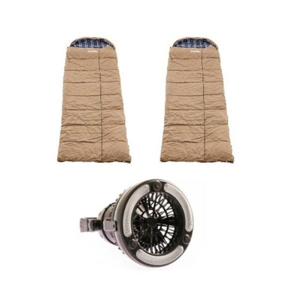 2x Adventure Kings Premium Right/Left Hand Sleeping bag + 2in1 LED Light & Fan