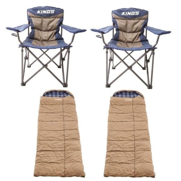 2x KINGS Premium Sleeping Bag Left / Right Zipper + Throne Camping Hiking Chair