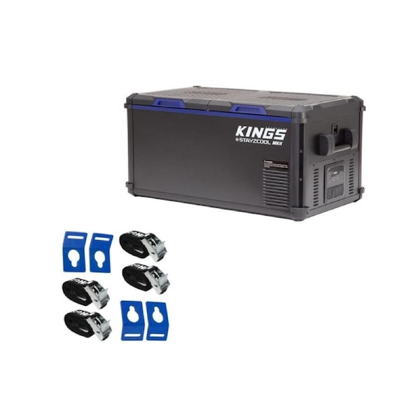 Kings 90L Camping Fridge Freezer Dual Zone + Fridge Tie Down Straps (4 pack)