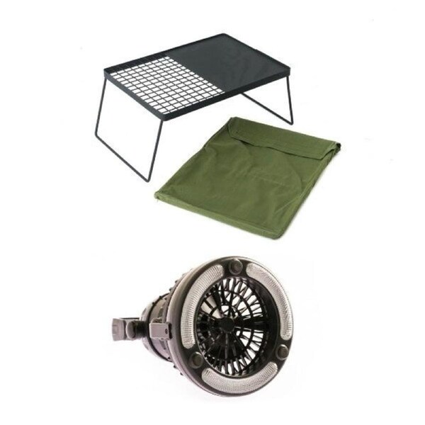 Adventure Kings Camp Fire BBQ Plate Combo Grill & Hotplate + 2in1 LED Light&Fan
