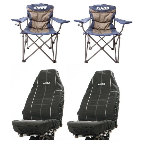 2x Adventure Kings Throne Camping Hiking Chair + Heavy Duty Car Seat Covers Pair