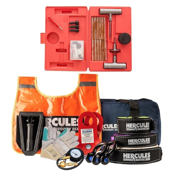 Hercules 4WD Nylon Complete Recovery Kit + Adventure Kings Tyre Repair Kit 4x4