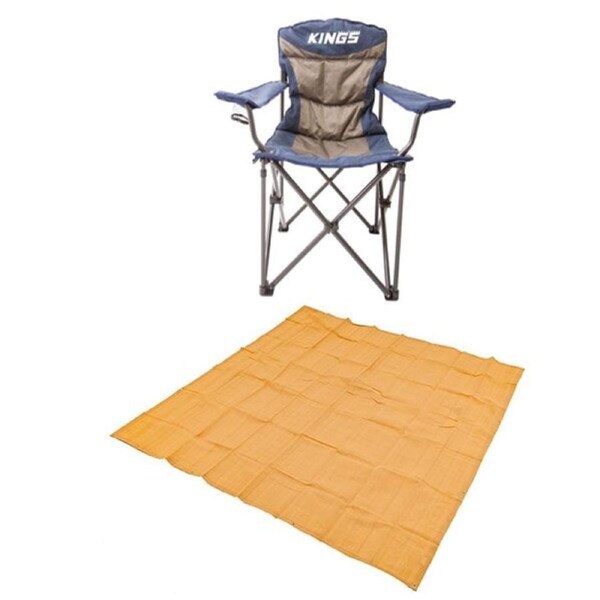 Adventure Kings 3x3m Mesh Flooring Outdoor + Throne Camping Chair Rated to 300kg