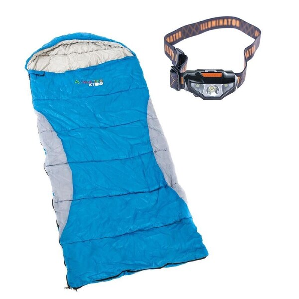 Adventure Kings -2°C Kids Sleeping Bag Hard-Wearing + Illuminator LED Head Torch