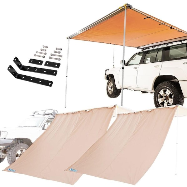 KINGS 2mx2.5m Side Awning + Mounting Brackets Pair + 2x Side Wall UPF 50+ 4WD