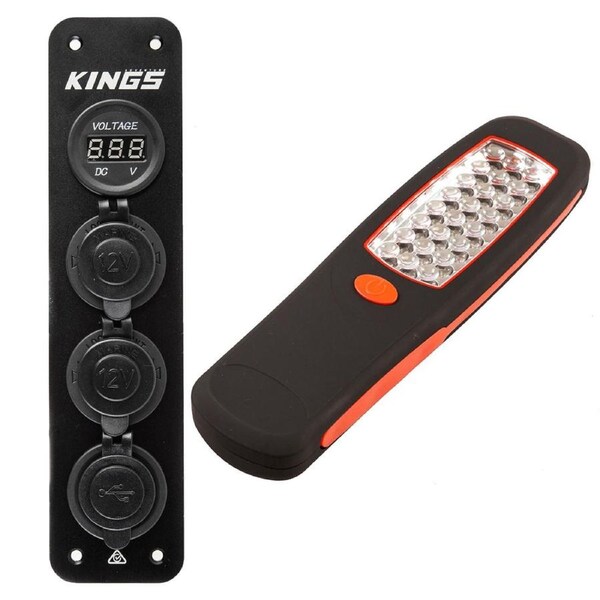 Adventure Kings 12V Accessory Panel + Illuminator 24 LED Work Light 2USB sockets