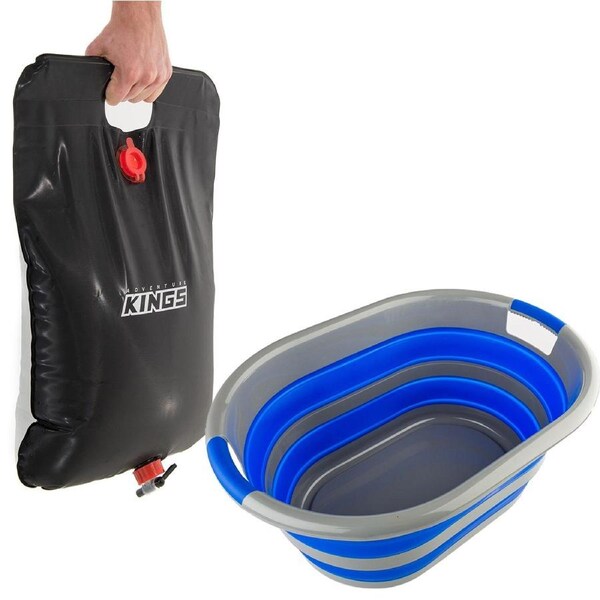 Adventure Kings Camping Solar Shower 20L Capacity + Collapsible Laundry Basket