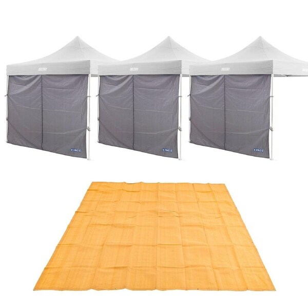 3x Adventure Kings Gazebo Side Wall 2.85x2.85m + 4WD Camping Mesh Flooring 3mx3m