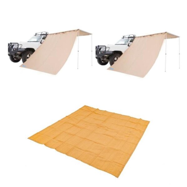 2x Adventure Kings Awning Side Wall + Camping 4WD SUV Tent Mesh Flooring 3m x 3m