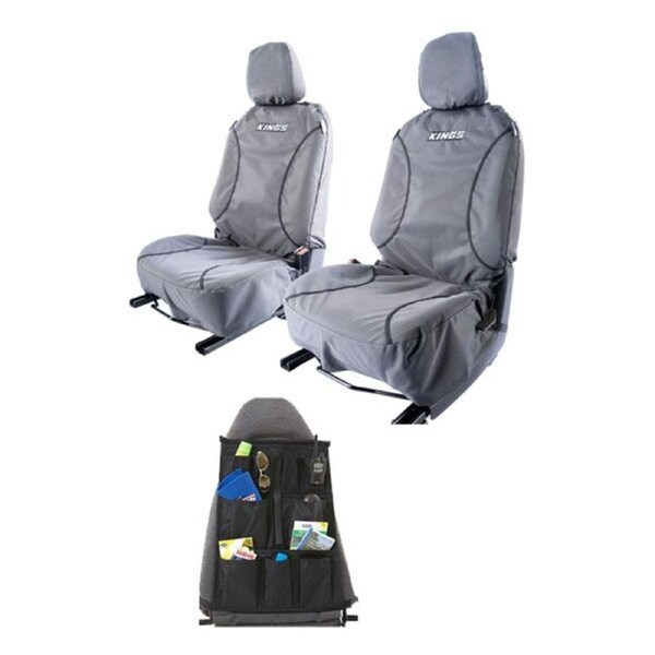 Adventure Kings Universal Premium Canvas Seat Covers (Pair) + Car Seat Organiser