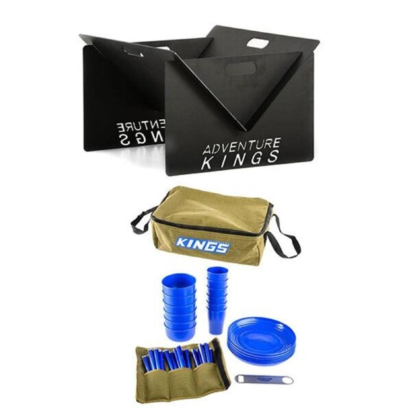 Adventure Kings Portable Steel Fire Pit + 37 Piece Six-Person Picnic Set Camping