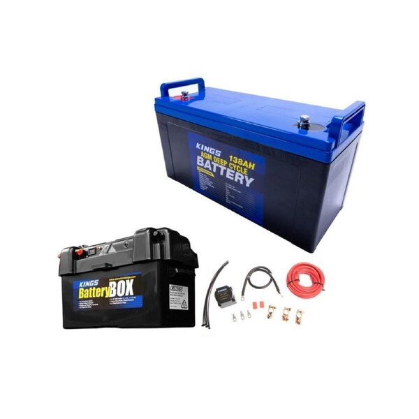 KINGS 138Ah AGM Deep Cycle Battery + Box + Dual Battery System 4WD