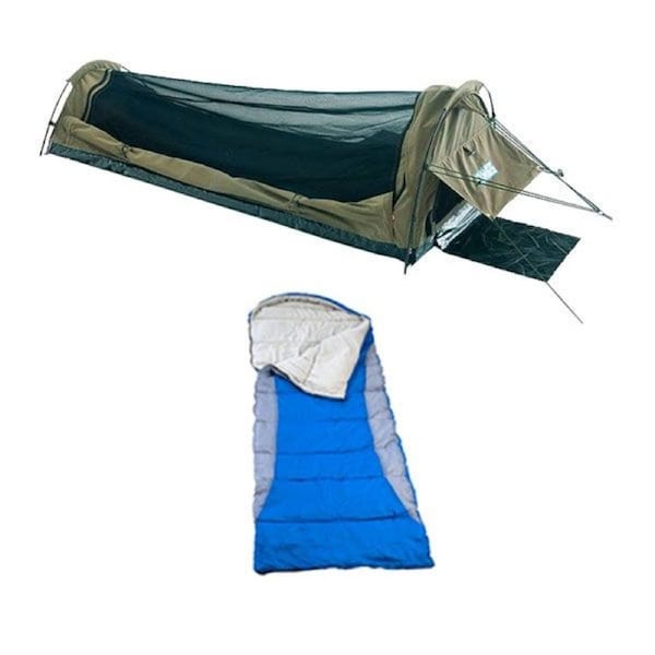 Adventure Kings Single Swag Kwiky + Hooded Sleeping Bag Right Zipper Camping 4WD