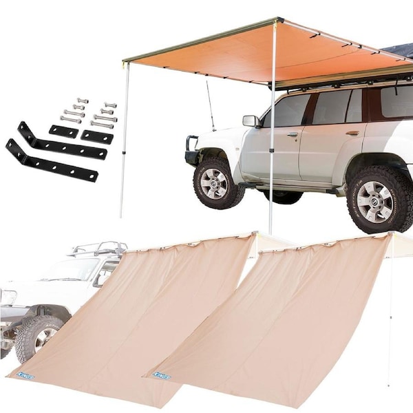 Adventure Kings Car Side Awning 2.5m x 2.5m + Mounting Brackets + 2x Side Wall