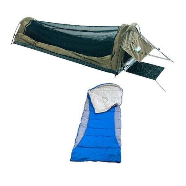 Adventure Kings Single Swag Kwiky + Hooded Sleeping Bag Left Zipper Camping 4WD