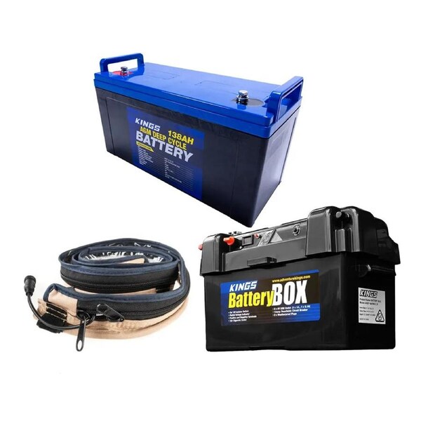 Adventure Kings 138Ah AGM Deep Cycle Battery + Maxi Battery Box LED Strip Light