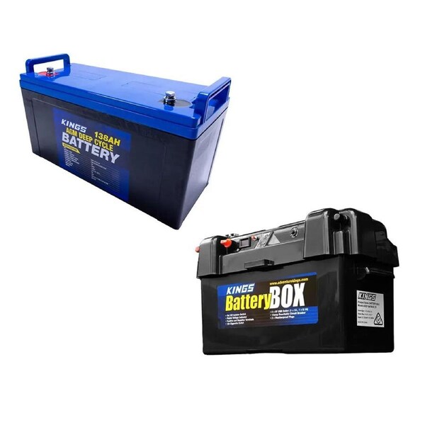 Adventure Kings 138Ah AGM Deep Cycle Battery Sealed Portable + Maxi Battery Box