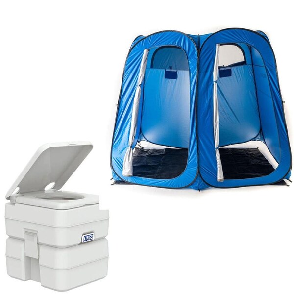 Adventure Kings 20L Portable Camping Toilet + Double Ensuite/Shower Tent 2 Rooms