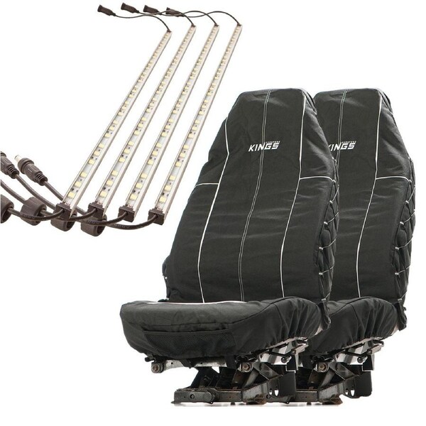 KINGS Pair Heavy Duty Seat Covers + 4x LED Bar Camp Light Kit Camping Waterproof