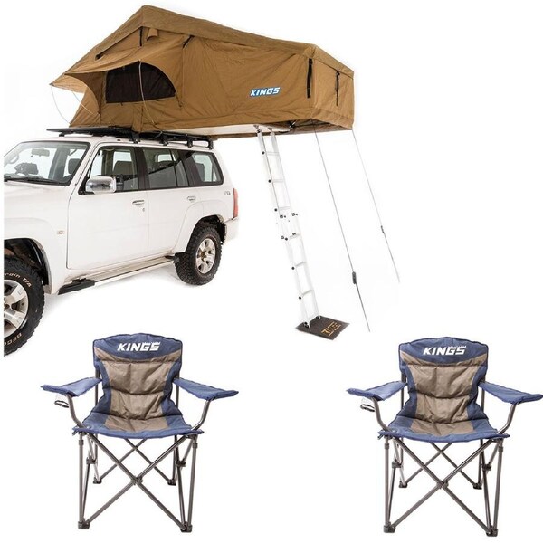 Adventure Kings Roof Top Tent + 2x Throne Camping Chair Hiking Outdoor 4WD SUV