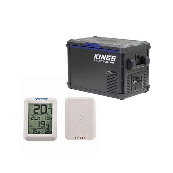 KINGS 45L Camping Fridge Freezer Portable Mini Cooler + LCD Wireless Thermometer