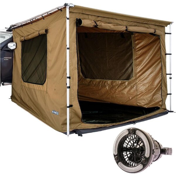 Adventure Kings 2in1 LED Light & Fan + 2mx2.5m Awning Tent Camping 4x4 Outdoor