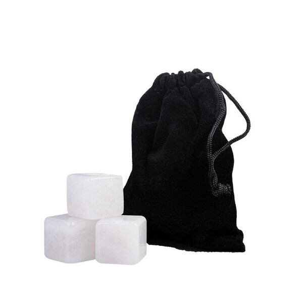 6pc Bartender White Jade Gin Stones Reusable Ice Cubes Set w/ Velvet Pouch