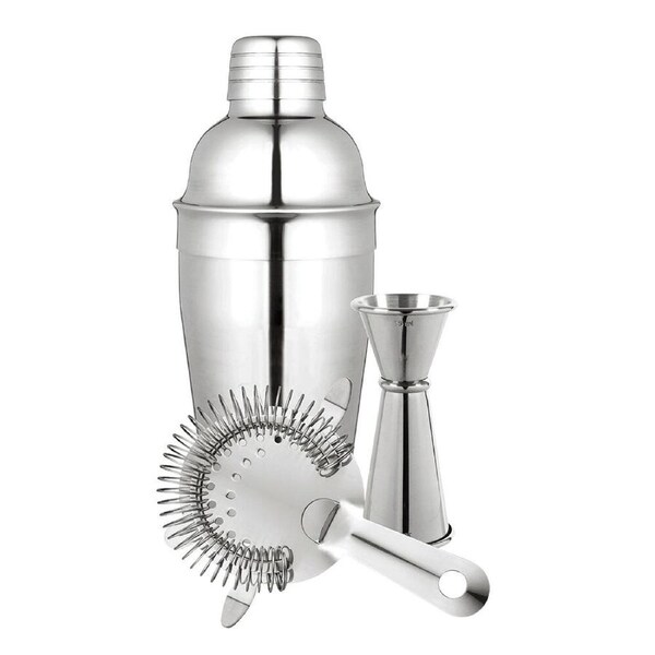 3pc Bartender Stainless Steel Cocktail Shaker/Jigger/Strainer Set Silver