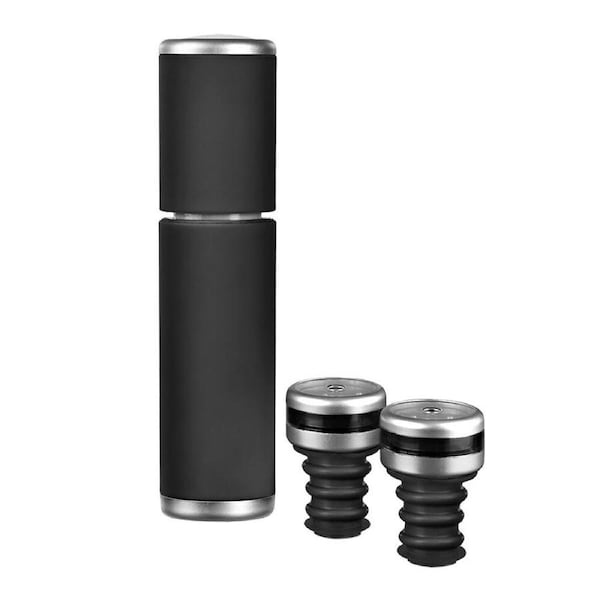 3pc Bartender Sure-Seal Wine Saver Bottle Stopper Resealer Barware Set Black