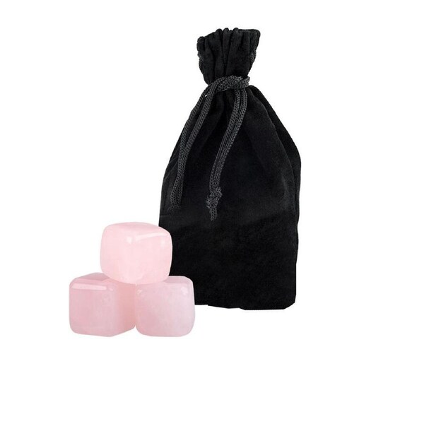 6pc Bartender Rose Quartz Gin Stones Reusable Ice Cubes Set w/ Velvet Pouch