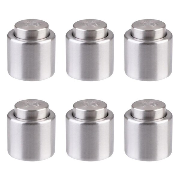 6PK Bartender Stainless Steel Champagne Bottle Stopper Resealer Cap Saver Silver