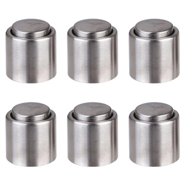 6PK Bartender Stainless Steel Wine Bottle Stopper Resealaer Cap Saver Silver